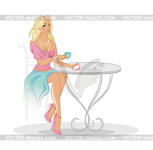 Woman in coffee house - vector clip art