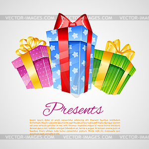 Set of colorful gift boxes with bows - vector clip art