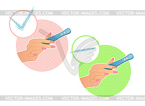 Woman`s hand holds test on pregnancy - vector clipart