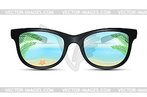 Summer sunglasses with beach reflection - vector image