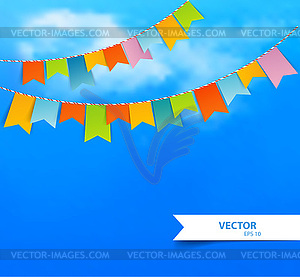 Blue sky with colorful flags - royalty-free vector clipart