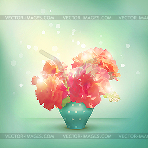 Shining flowers roses in vase - vector image