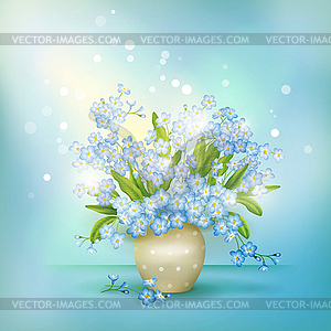 Весенние голубые цветы незабудки неимущими в вазе - векторный клипарт / векторное изображение