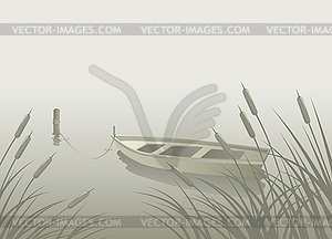 Lake Boat Reeds - vector image