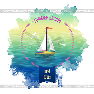 Yacht Sea Landscape Watercolor - vector image