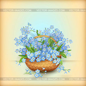 Wicker Basket with Flowers - vector clipart