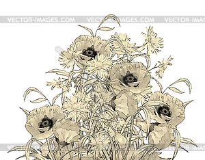 Watercolor Pencil Hand Drawing Flowers - vector image
