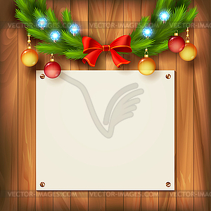 Christmas garland on wooden wall - vector clipart