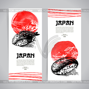 Набор японских баннеров суши. Эскиз с для меню - клипарт Royalty-Free