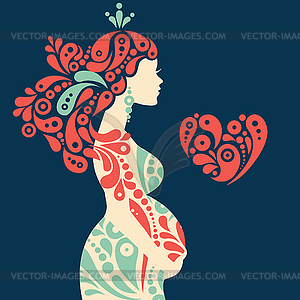 Pregnant woman silhouette with abstract decorative - vector clipart / vector image