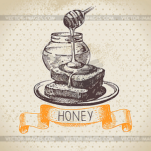 Honey background with sketch - vector image