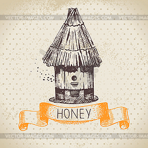 Honey background with sketch - vector image