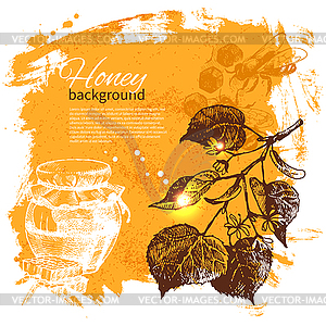Honey background with sketch - vector image