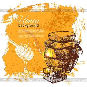 Honey background with sketch - vector image