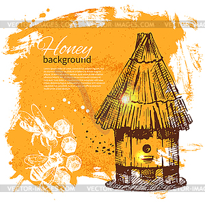 Honey background with sketch - vector image