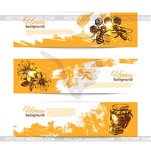 Set of honey banners with sketch s - vector clip art