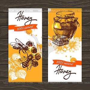 Set of honey banners with sketch s - vector clipart / vector image