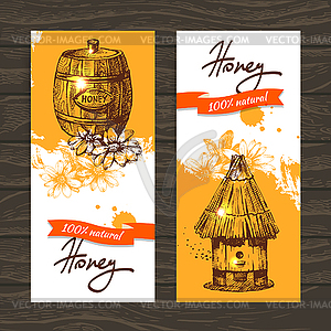 Set of honey banners with sketch s - vector image