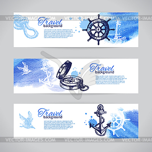 Set of travel banners. Sea nautical design. sketch - vector clip art