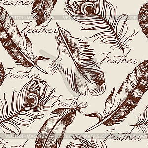 Vintage feather seamless pattern - vector clipart
