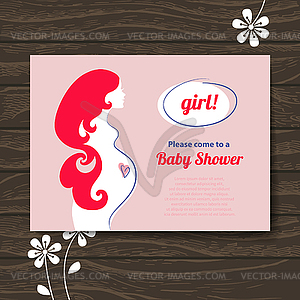 Silhouette pregnant mother. Baby shower invitation - vector clipart