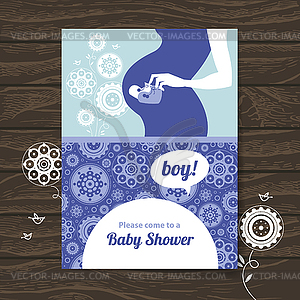 Silhouette pregnant mother. Baby shower invitation - vector image