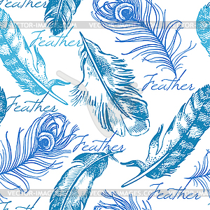 Vintage feather seamless pattern - vector clip art