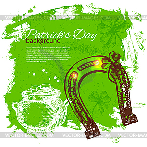 St. Patrick’s Day background with sketch illustrati - vector clip art