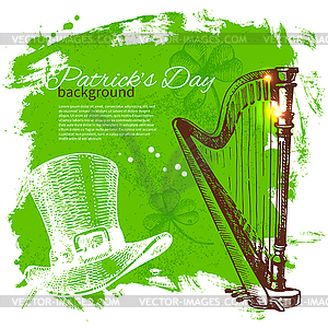 St. Patrick’s Day background with sketch illustrati - vector image