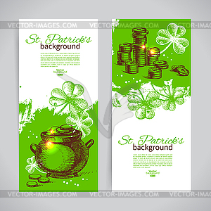 Set of St. Patrick’s Day banners with sketch illust - vector image