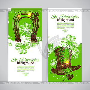 Set of St. Patrick’s Day banners with sketch illust - vector image