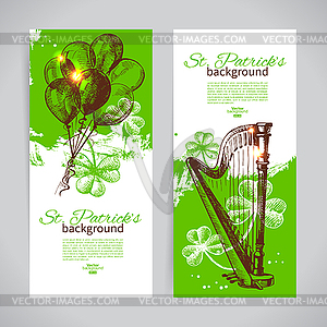 Set of St. Patrick’s Day banners with sketch illust - vector image