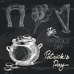 St. Patrick`s Day chalkboard design set. Black chalk - vector image