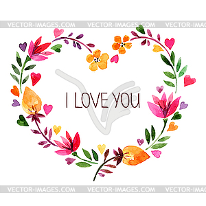 Love card with watercolor floral bouquet. - vector image