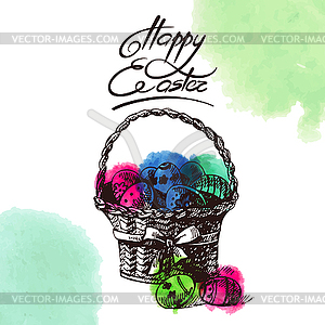 Vintage Easter background, sketch with - vector clipart