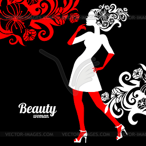 Beautiful woman silhouette with flowers - vector image
