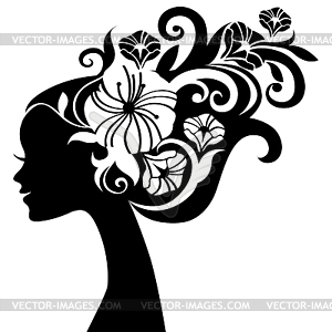 Beautiful woman silhouette with flowers - vector clip art