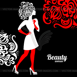 Beautiful woman silhouette with flowers - vector clipart