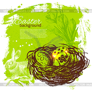 Vintage Easter background with sketch s - vector clip art