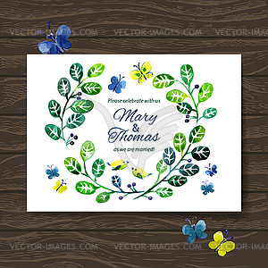 Wedding invitation card with watercolor floral - vector image