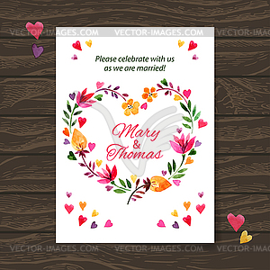 Wedding invitation card with watercolor floral - vector clipart