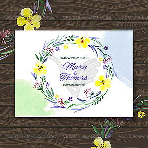 Wedding invitation card with watercolor floral - vector clipart