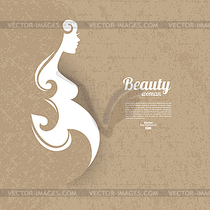 Pregnant woman silhouette with vintage cardboard - vector clip art