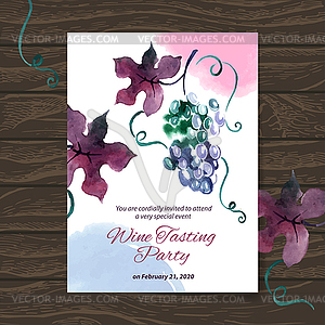 Wine tasting party card. design with watercolor - vector image