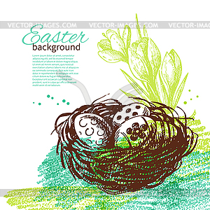 Vintage Easter background with sketch s - vector clipart