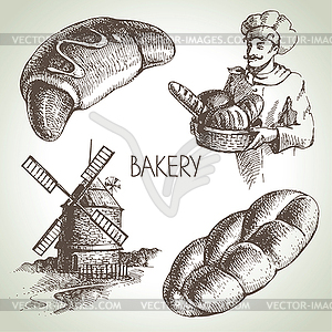 Bakery sketch icon set. Vintage s - vector clip art