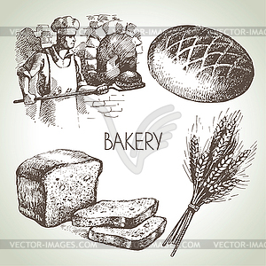 Bakery sketch icon set. Vintage s - vector clipart