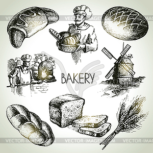 Bakery sketch icon set. Vintage s - royalty-free vector clipart