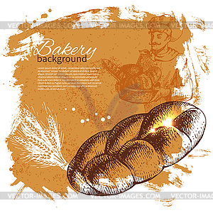 Хлебобулочные эскиз фон. Сбор винограда - стоковое векторное изображение