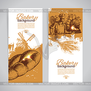 Set of bakery sketch banners. Vintage s - vector clip art